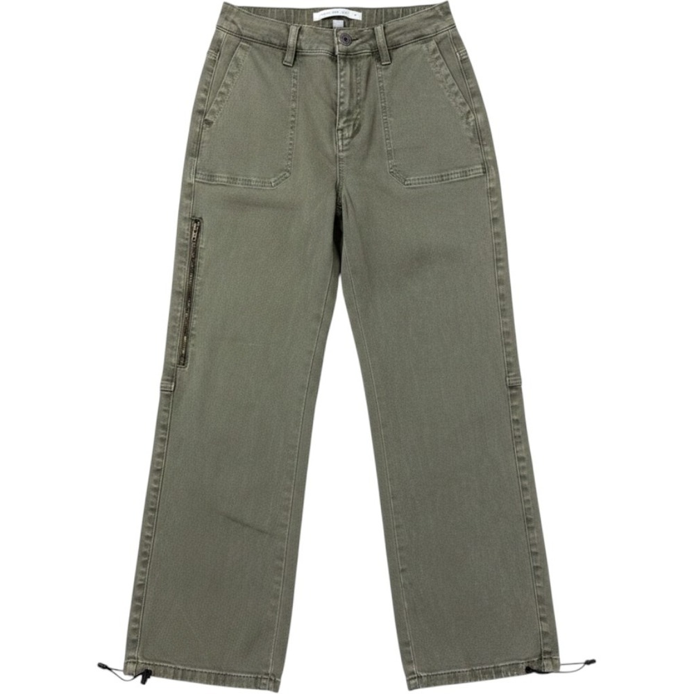 Altar'd State Mica Denim Olive Green Utility Cargo Pants Bungee Hem Size 25